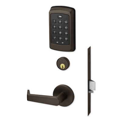 Yale nexTouch Mortise Lock Z-Wave Plus v2 Pushbutton Cylinder Override, Augusta Lever, Dark Oxidized Satin Bronze